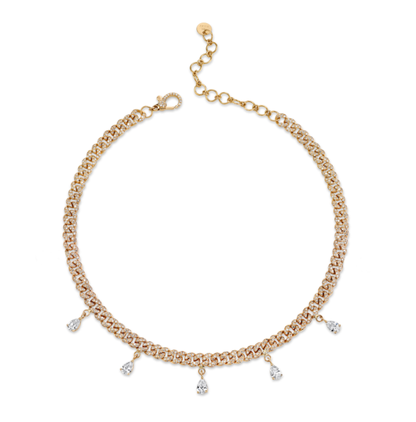 DIAMOND 5 PEAR DROP MINI LINK NECKLACE