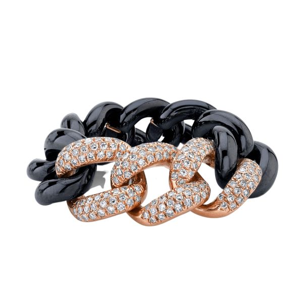 TRIPLE PAVE BLACK CERAMIC ESSENTIAL LINK RING