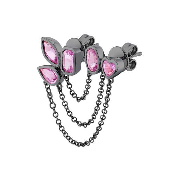 PINK SAPPHIRE MIXED DUO CHAIN LINK STUD