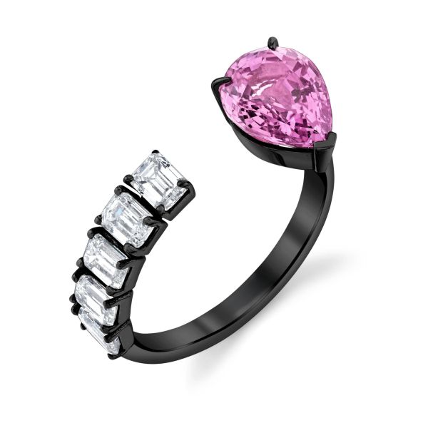 FLOATING PINK SAPPHIRE PEAR & DIAMOND RING