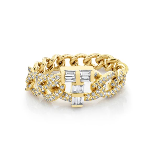 DIAMOND BAGUETTE PERSONALIZED INITIAL GRADUAL LINK RING