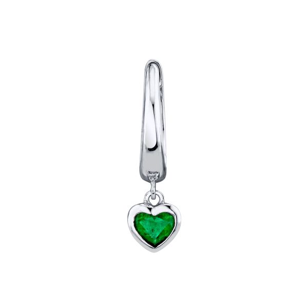 SINGLE EMERALD HEART DROP HUGGIE