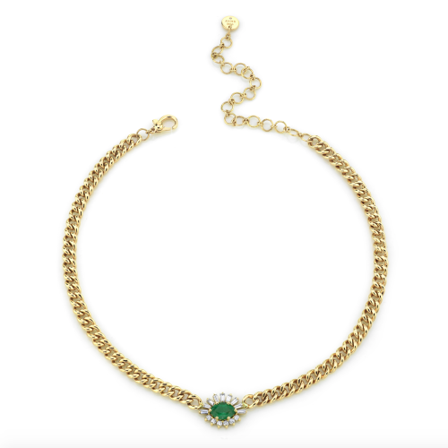 EMERALD & DIAMOND EVIL EYE MINI LINK NECKLACE