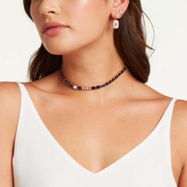 BLUE SAPPHIRE & DIAMOND TENNIS NECKLACE
