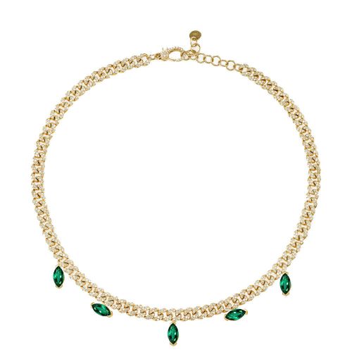 EMERALD MARQUISE DROP MINI LINK NECKLACE