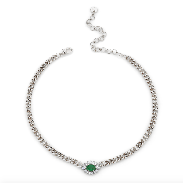 EMERALD & DIAMOND EVIL EYE MINI LINK NECKLACE