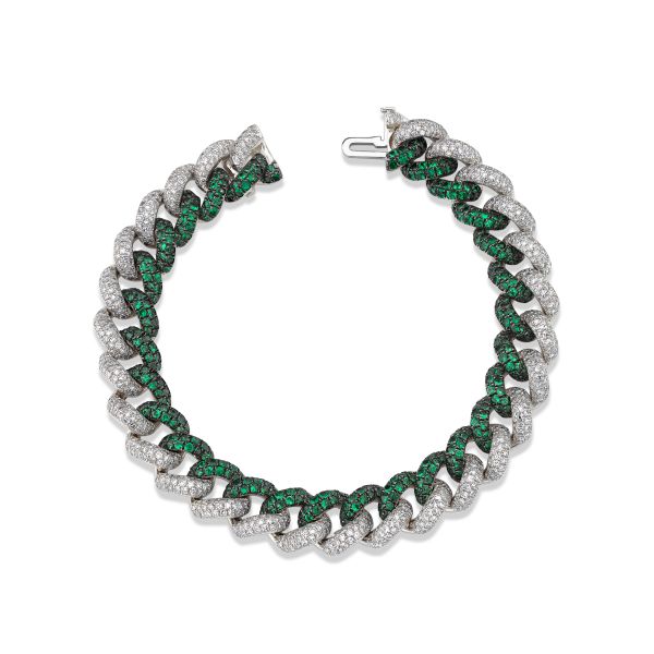 DIAMOND & GREEN GARNET PAVE TWO-TONE ESSENTIAL LINK BRACELET