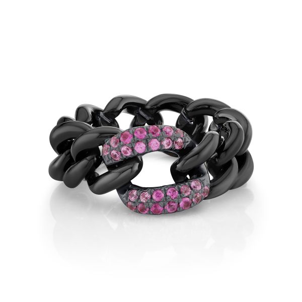 PINK SAPPHIRE & BLACK CERAMIC MEDIUM LINK RING