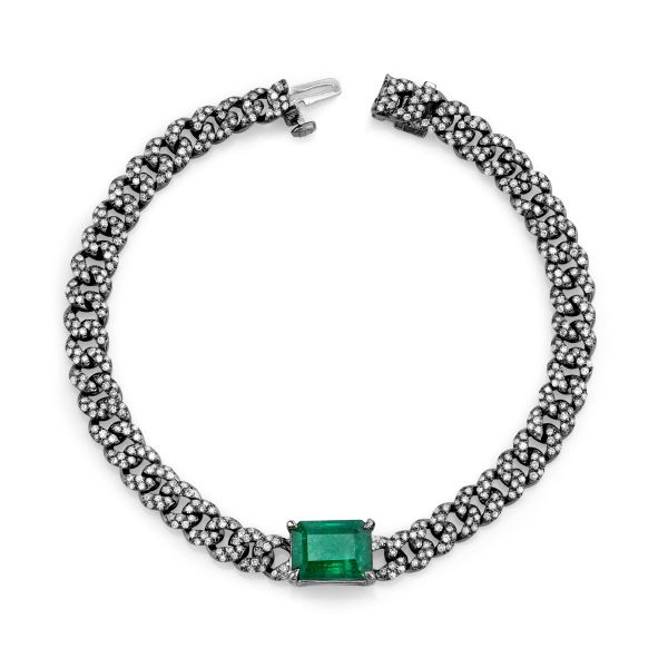 EMERALD CENTER PAVE MINI LINK BRACELET