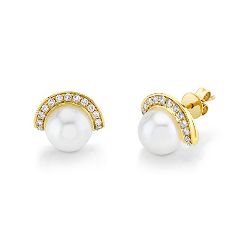 PEARL & DIAMOND HALF MOON STUDS