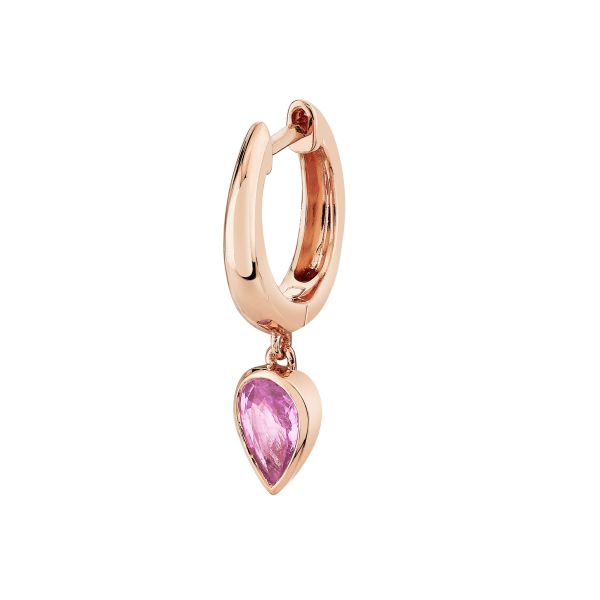 SINGLE PINK SAPPHIRE PEAR DROP HUGGIE