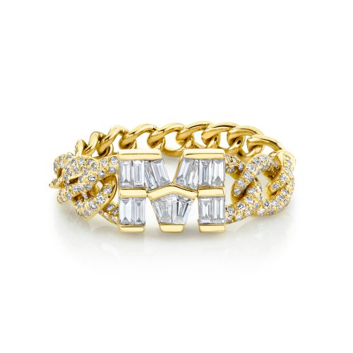 DIAMOND BAGUETTE PERSONALIZED INITIAL GRADUAL LINK RING
