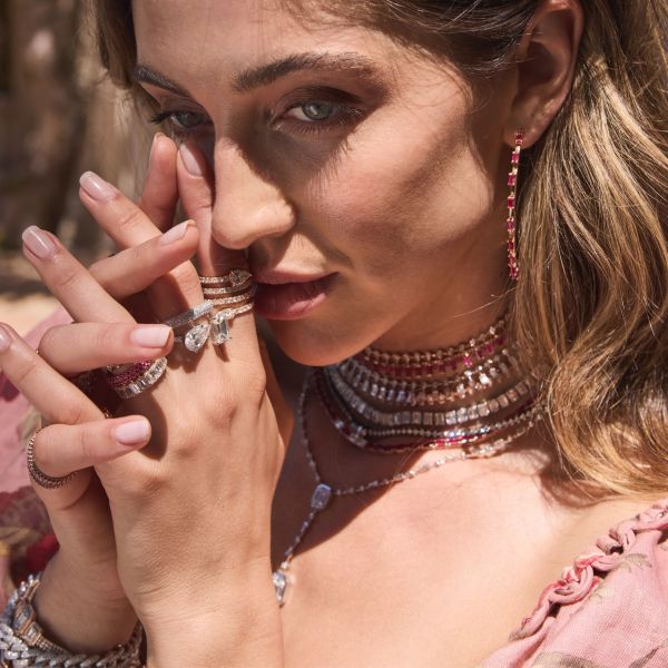 RUBY BAGUETTE DANGLE HOOPS