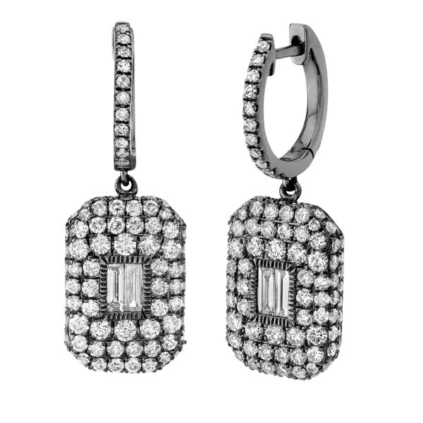 DIAMOND PAVE BAGUETTE DROP EARRINGS