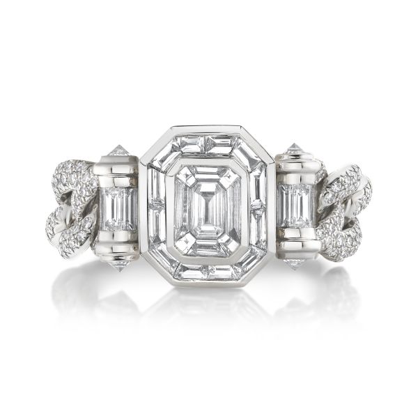 PARTIAL DIAMOND HALO MEDIUM LINK RING