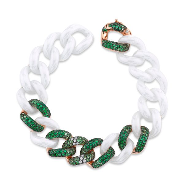 GREEN OMBRE 6 PAVE WHITE CERAMIC JUMBO LINK BRACELET