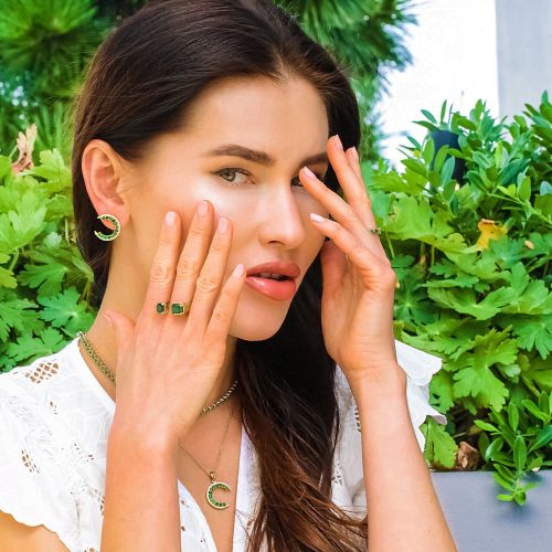 Emerald & White Diamond Earrings Green Caelum