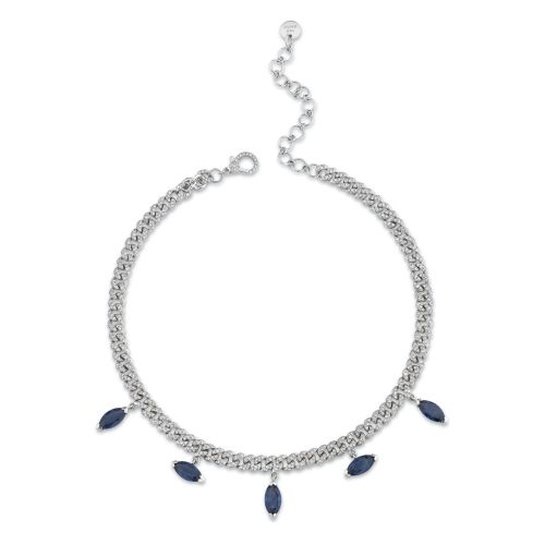 BLUE SAPPHIRE MARQUISE DROP MINI LINK NECKLACE
