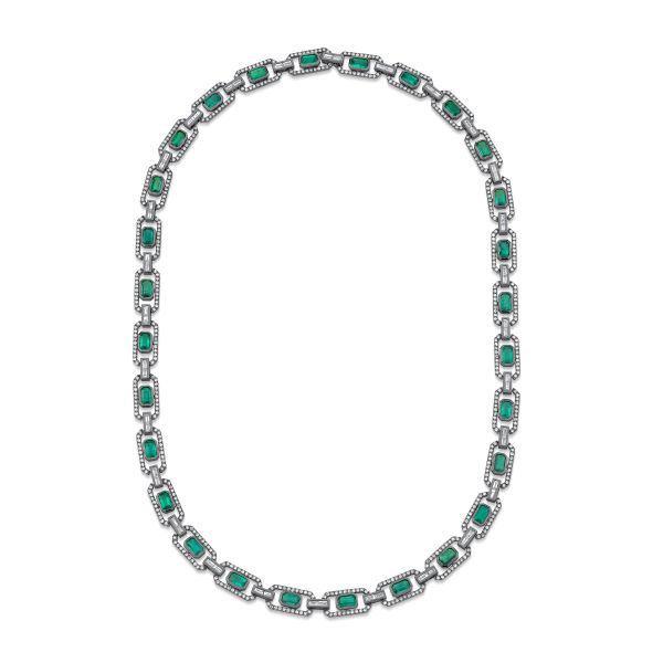 EMERALD & DIAMOND HALO LINK NECKLACE