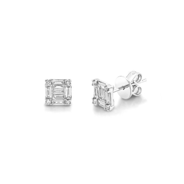DIAMOND SQUARE STACKED BAGUETTE STUDS