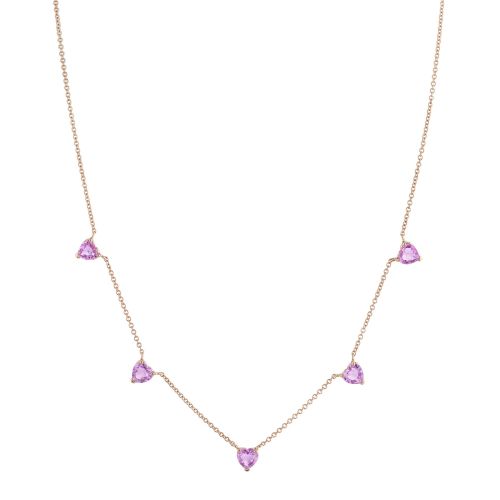 PINK SAPPHIRE 5 HEART NECKLACE