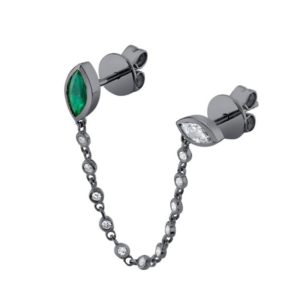 EMERALD & DIAMOND DUO CHAIN LINK STUD