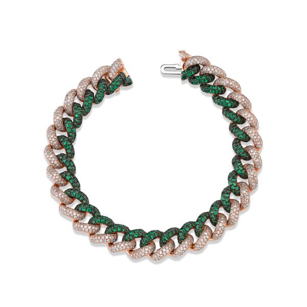 DIAMOND & GREEN GARNET PAVE TWO-TONE ESSENTIAL LINK BRACELET
