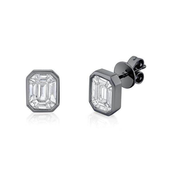 DIAMOND EMERALD CUT ILLUSION STUDS