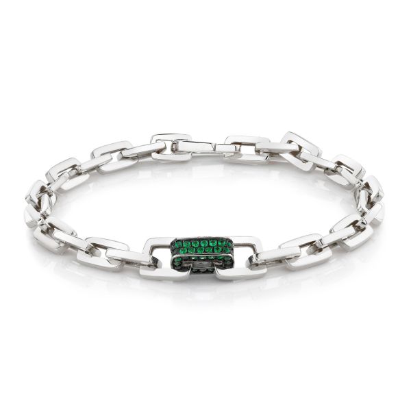 SINGLE PAVE GREEN GARNET SOLID GOLD MINI DECO LINK BRACELET