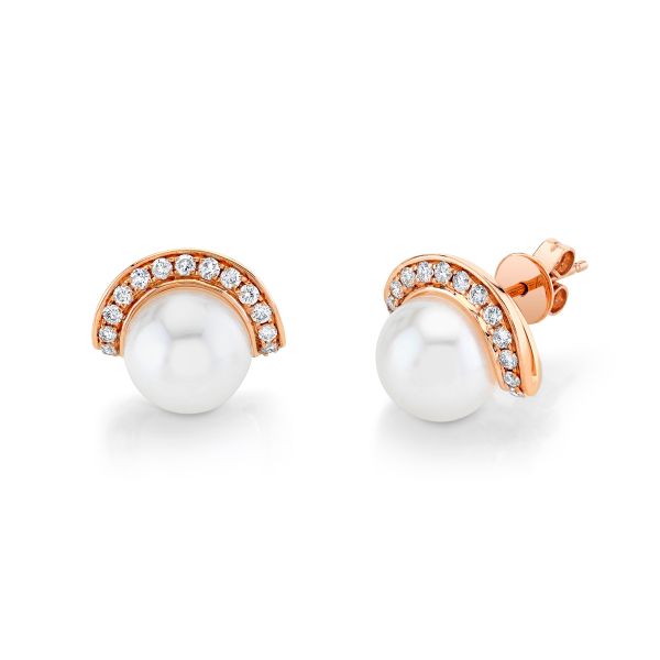 PEARL & DIAMOND HALF MOON STUDS