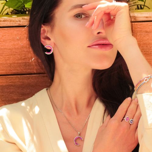 Pink Sapphires & Diamond Earrings Pink Caelum