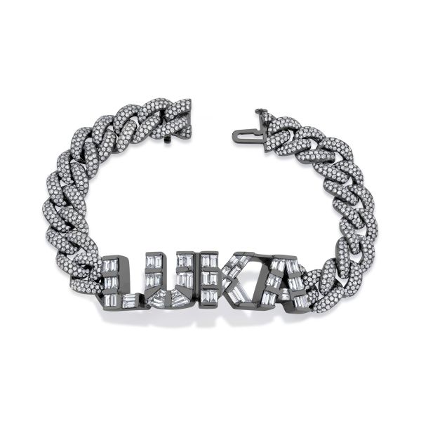DIAMOND BAGUETTE 4 LETTER NAME PAVE ESSENTIAL LINK BRACELET