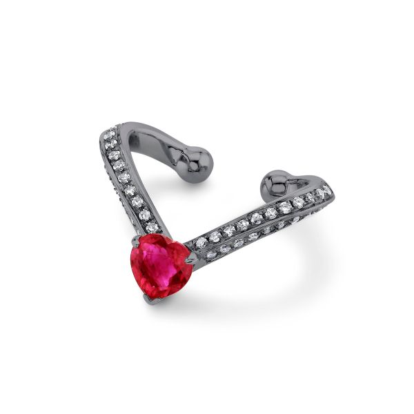 RUBY HEART CHEVRON EAR CUFF