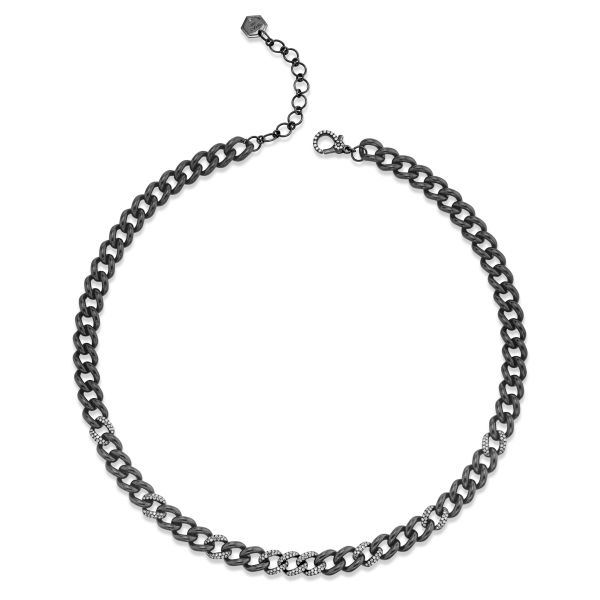 9 PAVE & BLACK CERAMIC MEDIUM LINK NECKLACE