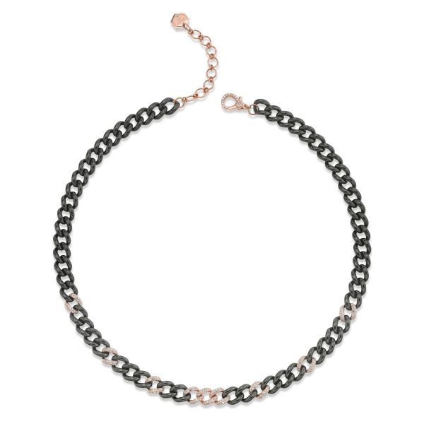 9 PAVE & BLACK CERAMIC MEDIUM LINK NECKLACE