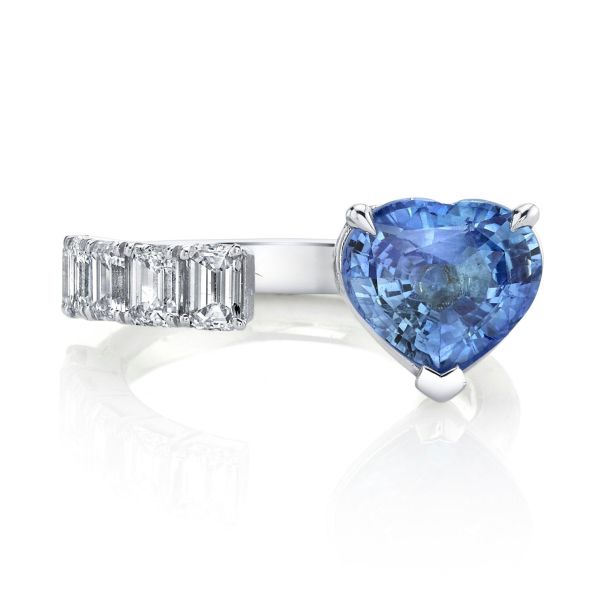 FLOATING BLUE SAPPHIRE HEART & DIAMOND RING