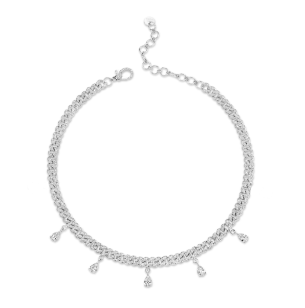 DIAMOND 5 PEAR DROP MINI LINK NECKLACE