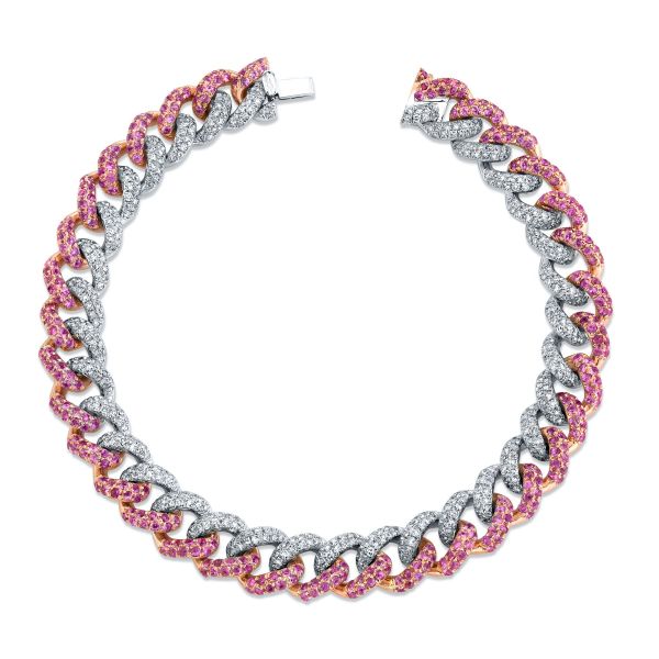 PINK SAPPHIRE & DIAMOND TWO-TONE PAVE MEDIUM LINK BRACELET