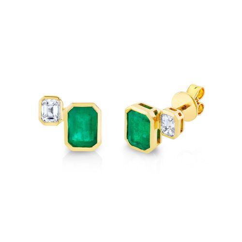 EMERALD BEZEL SET TWO STEP STUDS