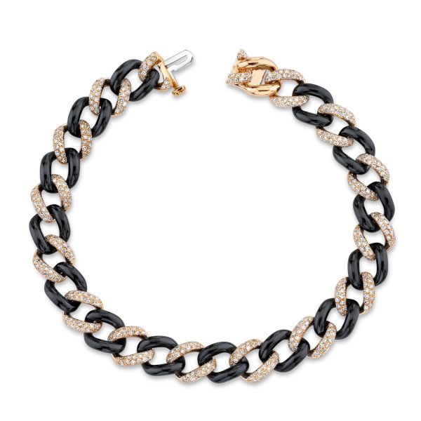 DIAMOND PAVE & BLACK CERAMIC MEDIUM LINK BRACELET