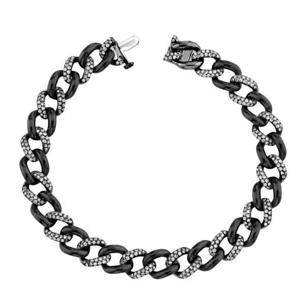 DIAMOND PAVE & BLACK CERAMIC MEDIUM LINK BRACELET
