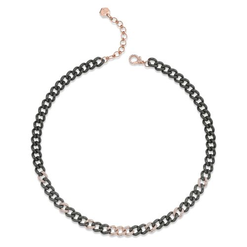 9 PAVE & BLACK CERAMIC MEDIUM LINK NECKLACE