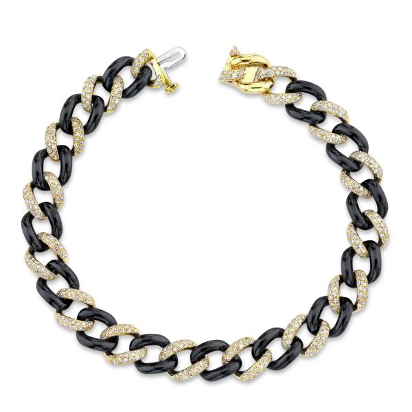 DIAMOND PAVE & BLACK CERAMIC MEDIUM LINK BRACELET
