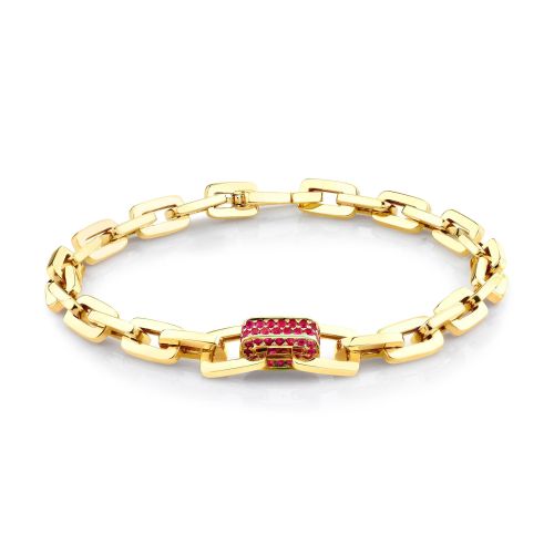 SINGLE PAVE RUBY SOLID GOLD MINI DECO LINK BRACELET