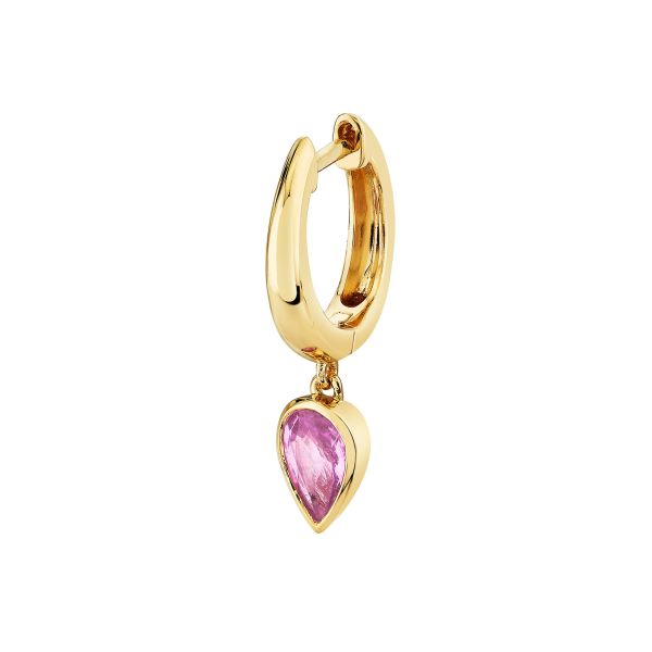 SINGLE PINK SAPPHIRE PEAR DROP HUGGIE