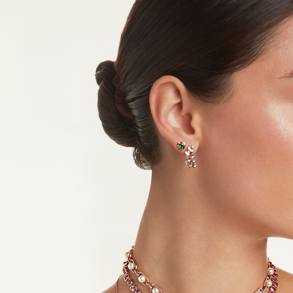 SINGLE EMERALD BEZEL HEART STUD