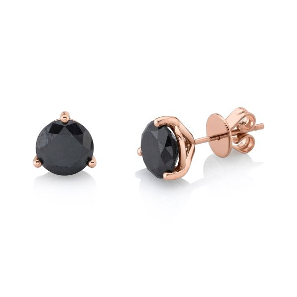 LARGE BLACK DIAMOND ROUND STUDS, 3 PRONG