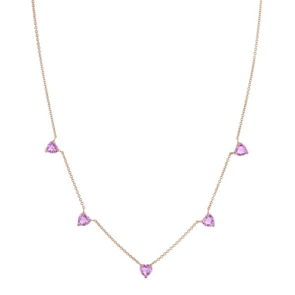 PINK SAPPHIRE 5 HEART NECKLACE