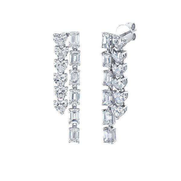 READY TO SHIP DOUBLE DIAMOND HEART & EMERALD WATERFALL EARRINGS