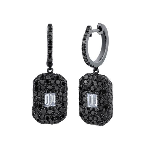 BLACK DIAMOND PAVE BAGUETTE DROP EARRINGS
